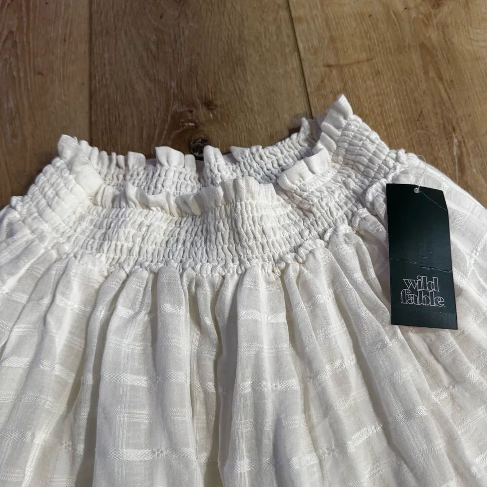 NWT Wild Fable white tiered flare lined mini skirt elastic waist patterned, M.